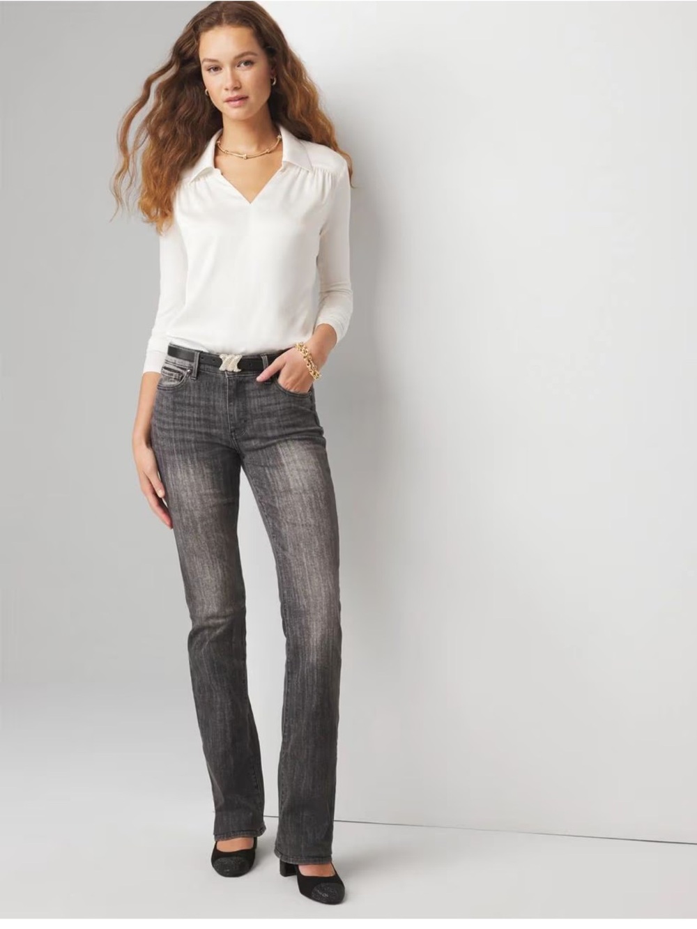 WHBM 12 Mid-Rise Bootcut Versatile Gray Wash Jeans